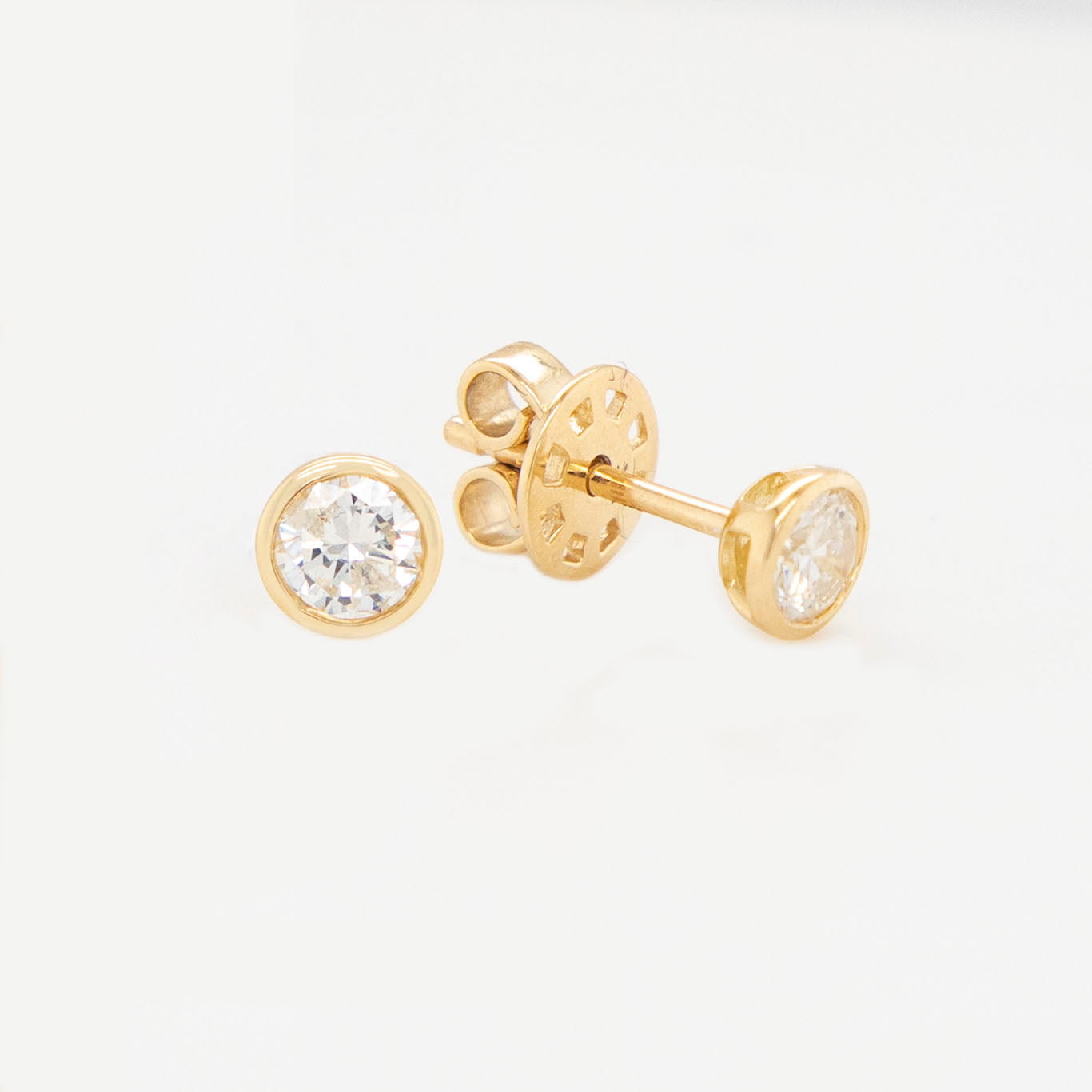 14K Yellow Gold Small Round Diamond Stud Earrings