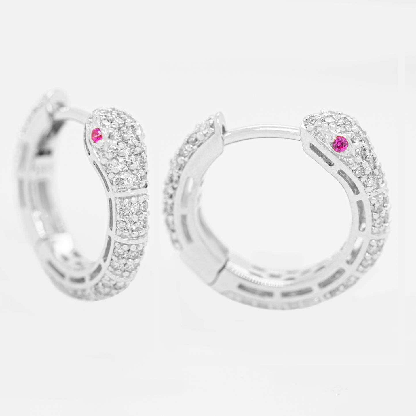 14K White Gold Snake Diamond Huggie Earrings