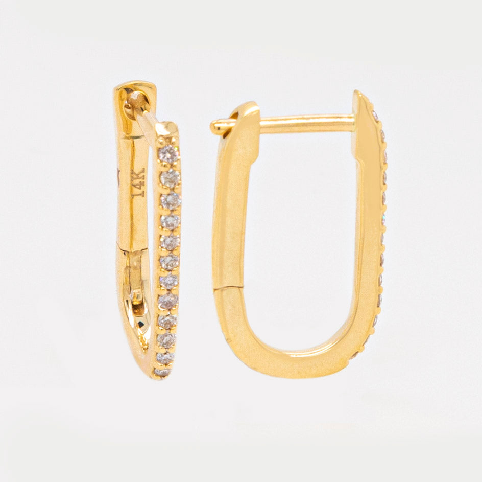 14K Yellow Gold U-Shaped Diamond Huggie Earrings