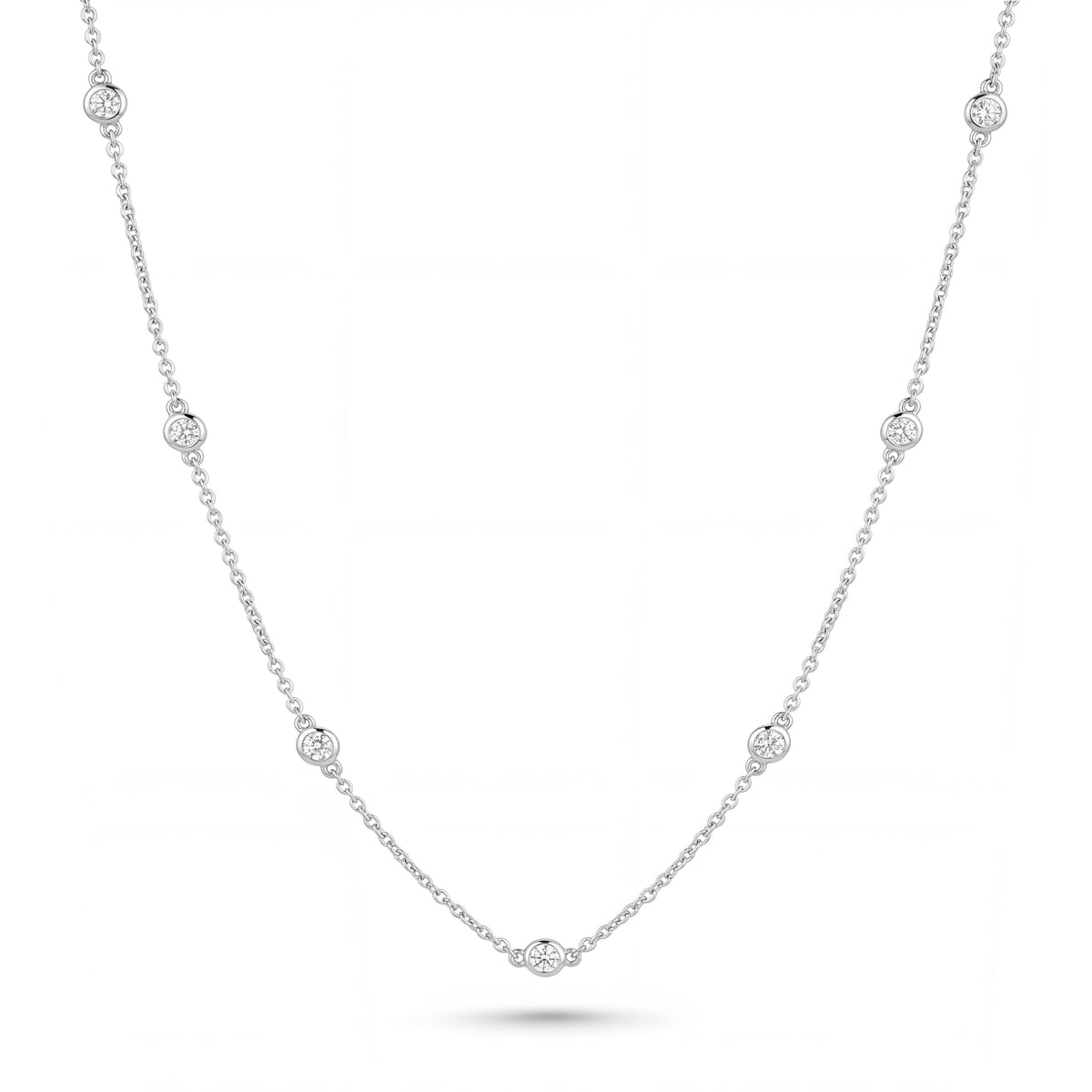 14K White Gold Bezel Diamonds Station Necklace-2