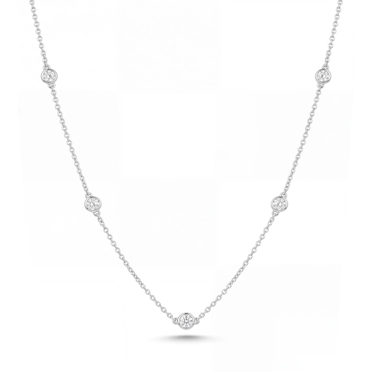 14K White Gold Bezel Diamonds Station Necklace-1