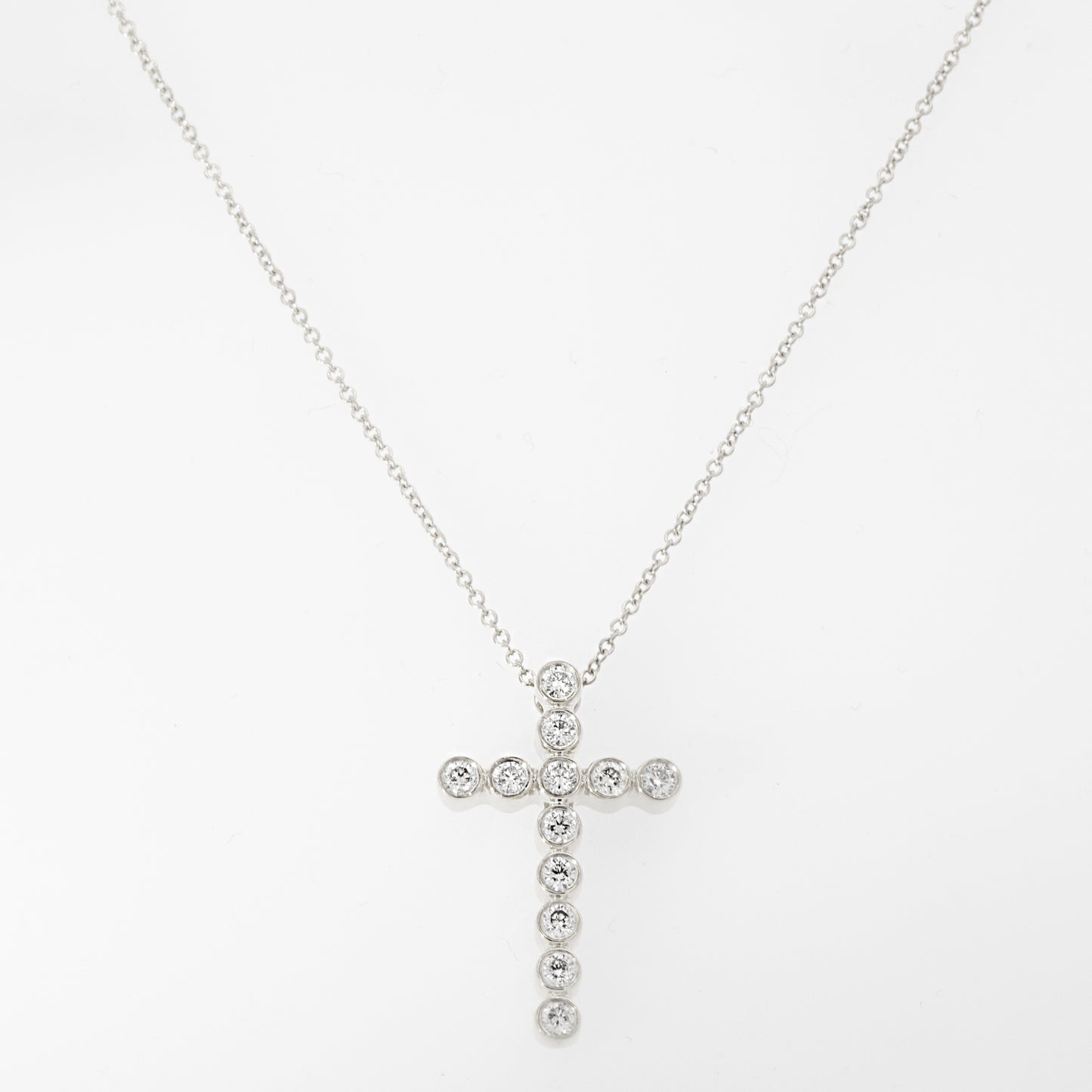 14K White Gold Bezel Diamond Cross Pendant Necklace