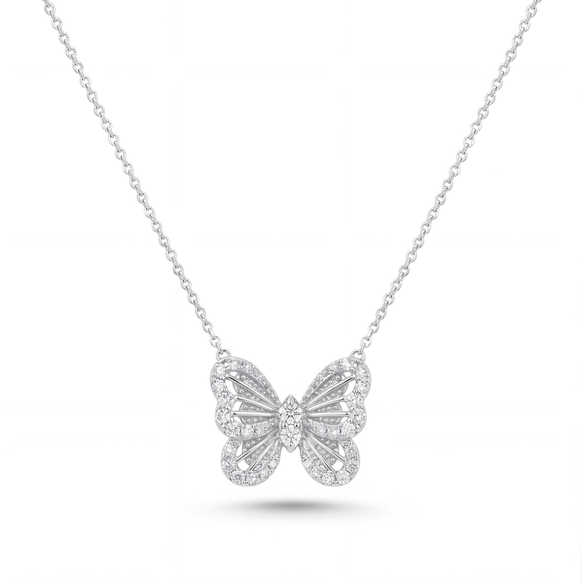14K White Gold Butterfly Diamond Necklace