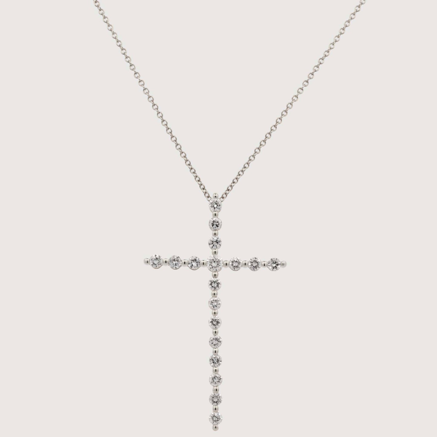 14K White Gold Diamond Large Cross Pendant Necklace