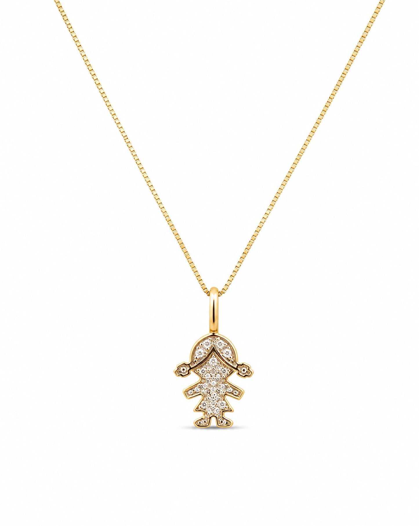 14K Yellow Gold Full Diamond Girl Pendant Necklace