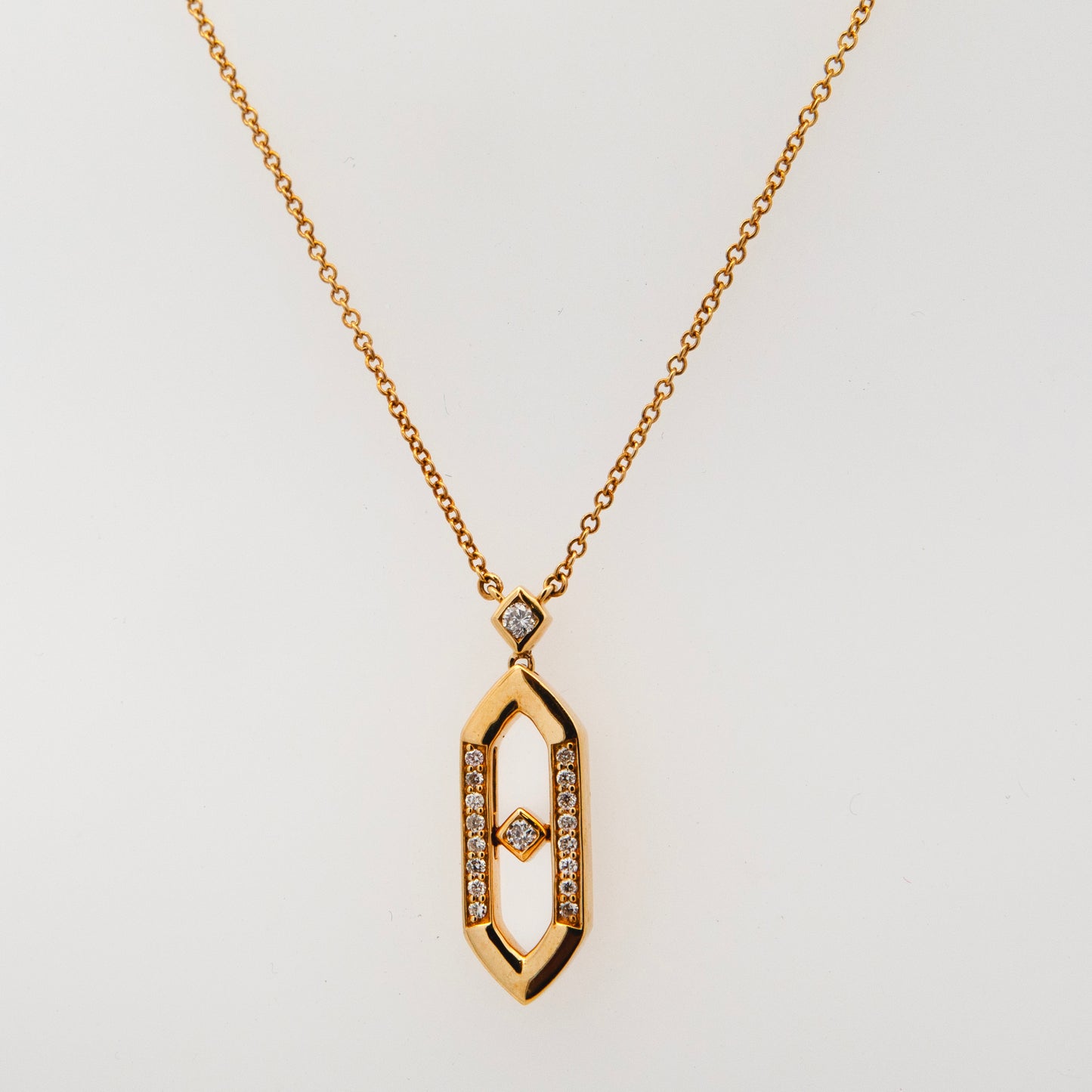 14K Yellow Gold Hexagon Diamond Necklace