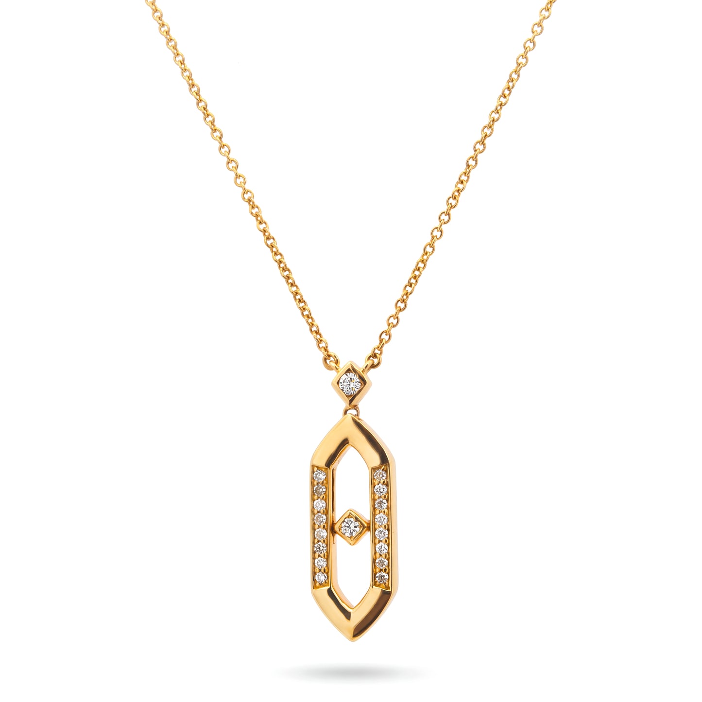 14K Yellow Gold Hexagon Diamond Necklace