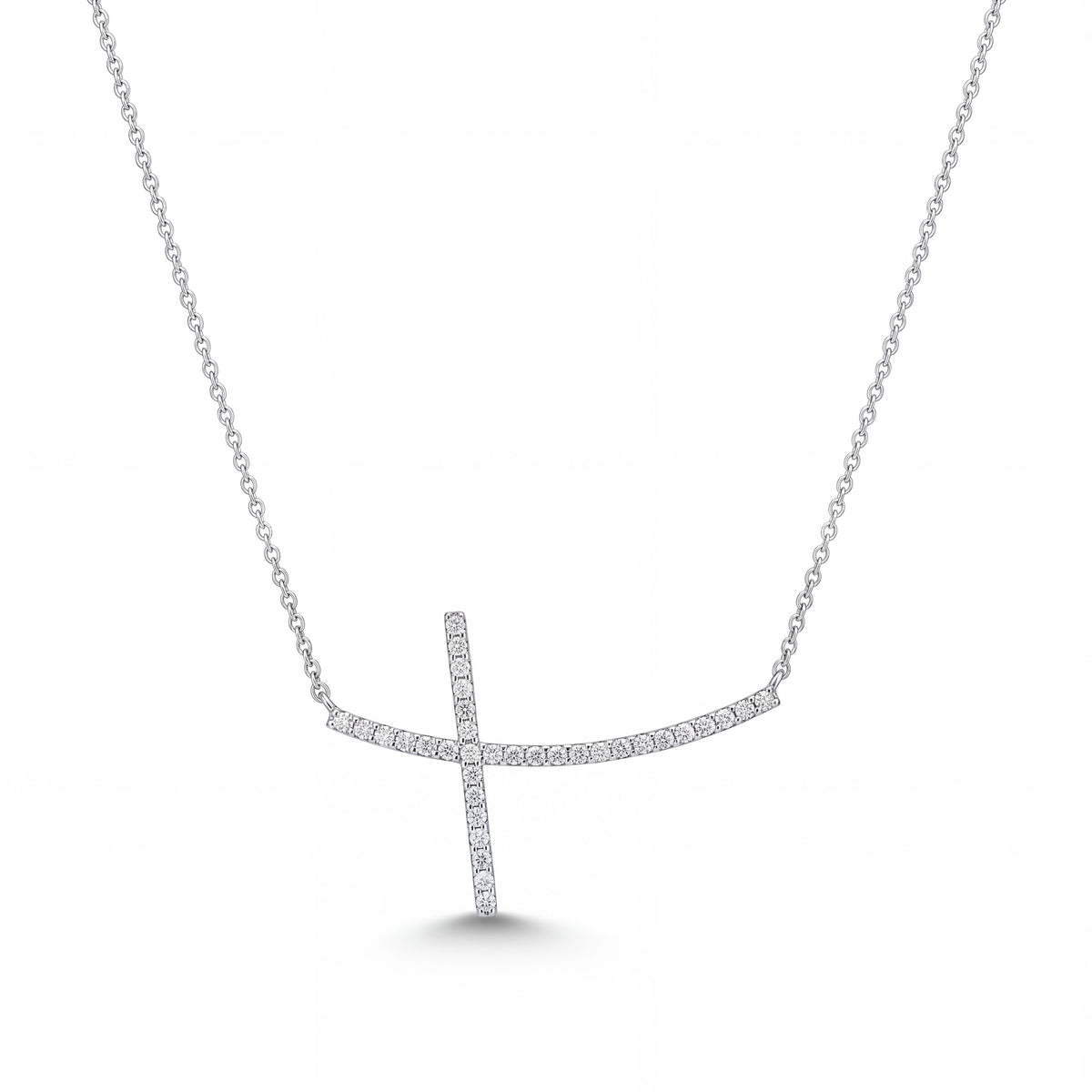 14K White Gold Diamond Sideway Cross Necklace