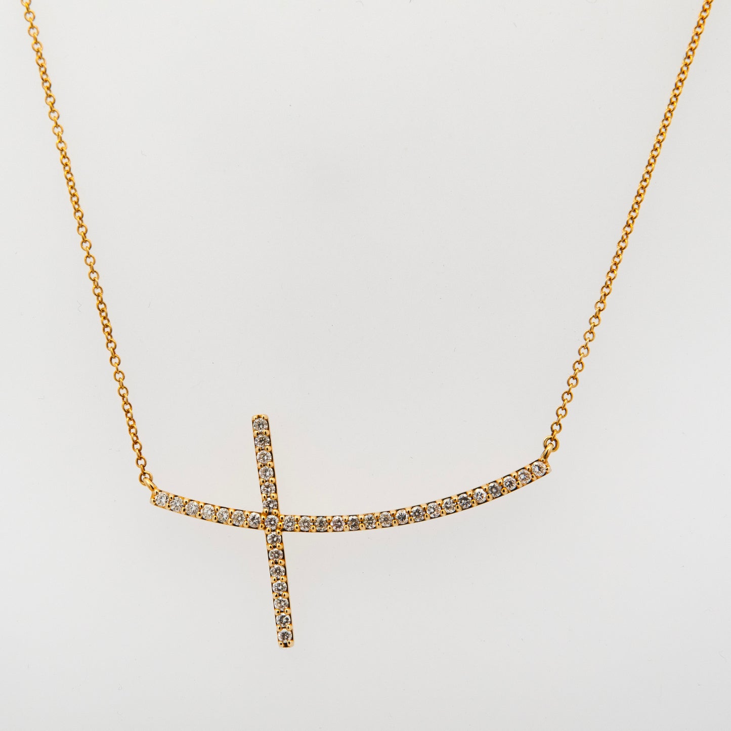 14K Yellow Gold Diamond Sideway Cross Necklace