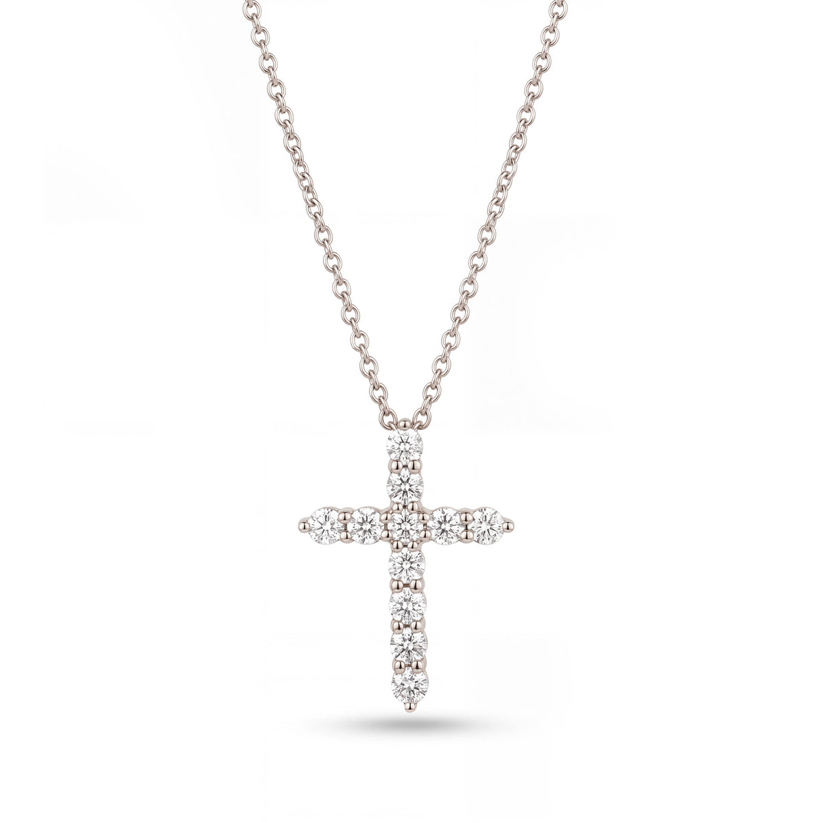14K White Gold 11 Stones Cross Diamond Necklace