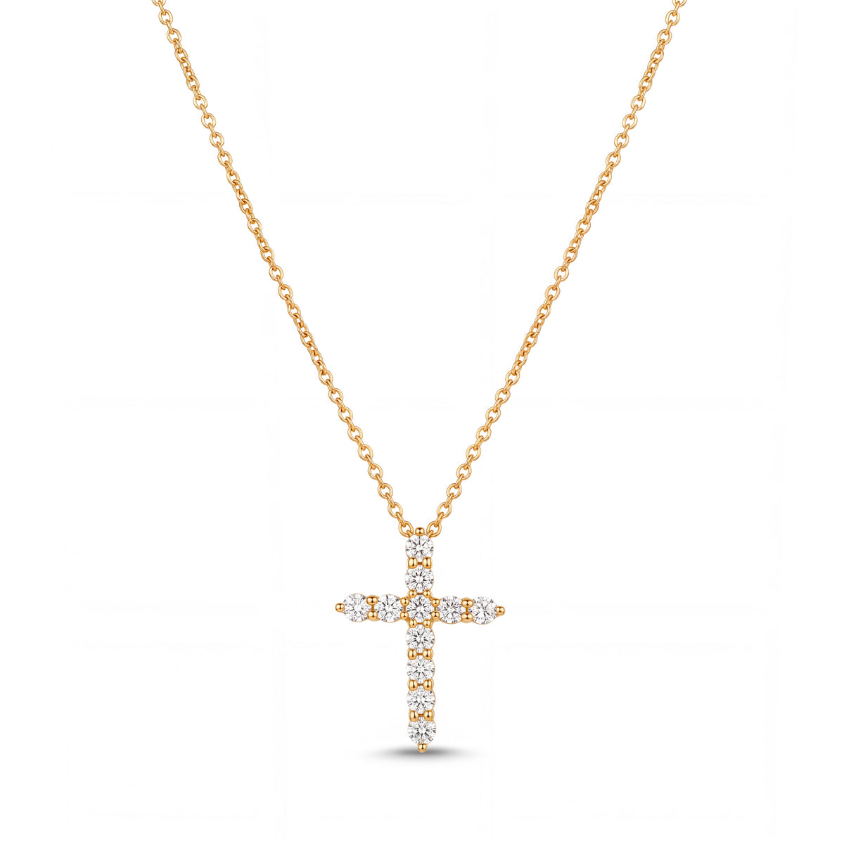 14K Yellow Gold 11 Stones Cross Diamond Necklace