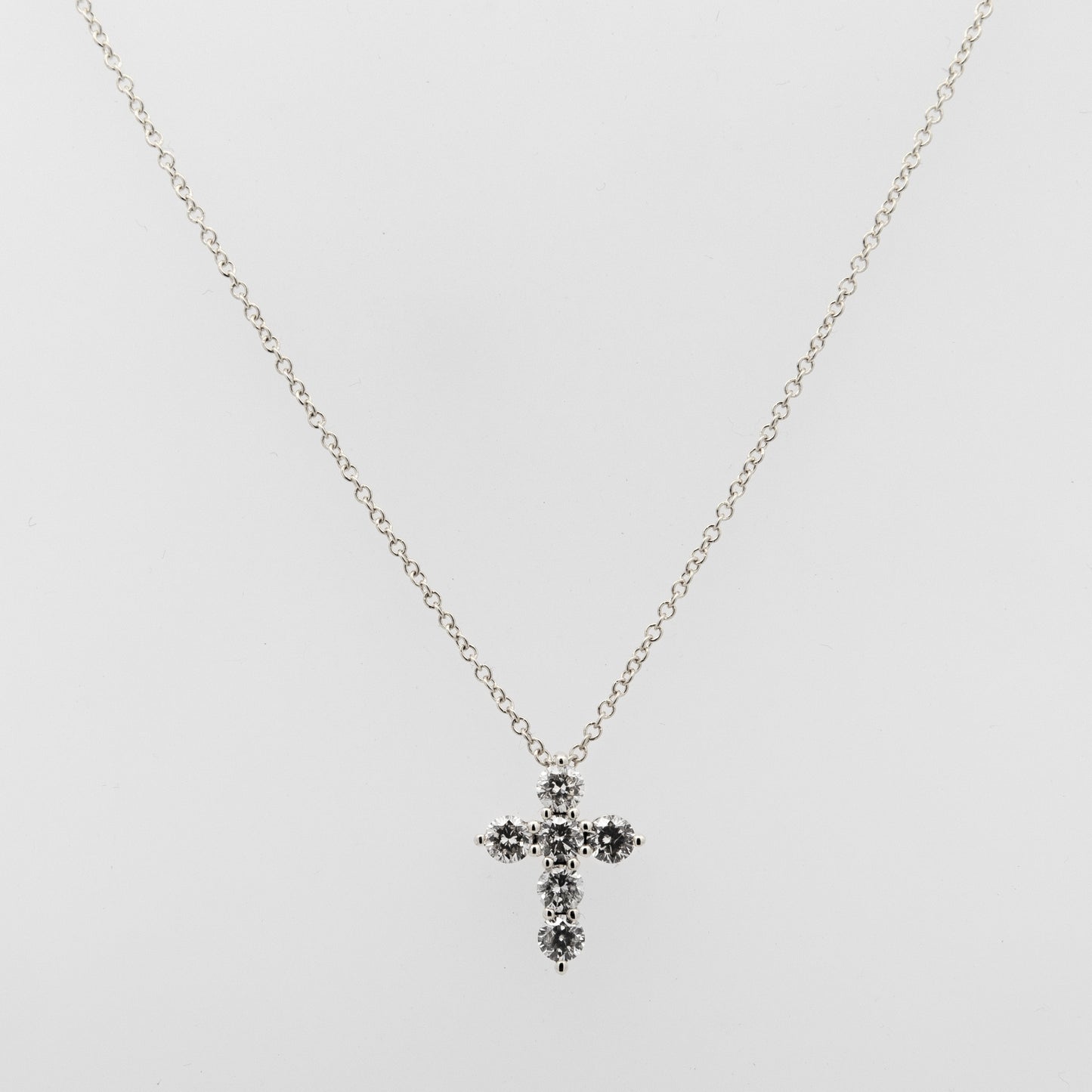 14K White Gold 6 Stones Cross Diamond Necklace