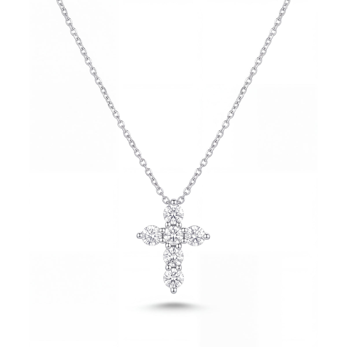 14K White Gold 6 Stones Cross Diamond Necklace