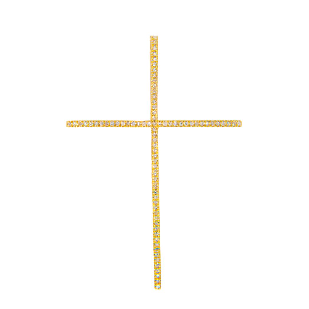 14K Yellow Gold Diamond Large Cross Pendant
