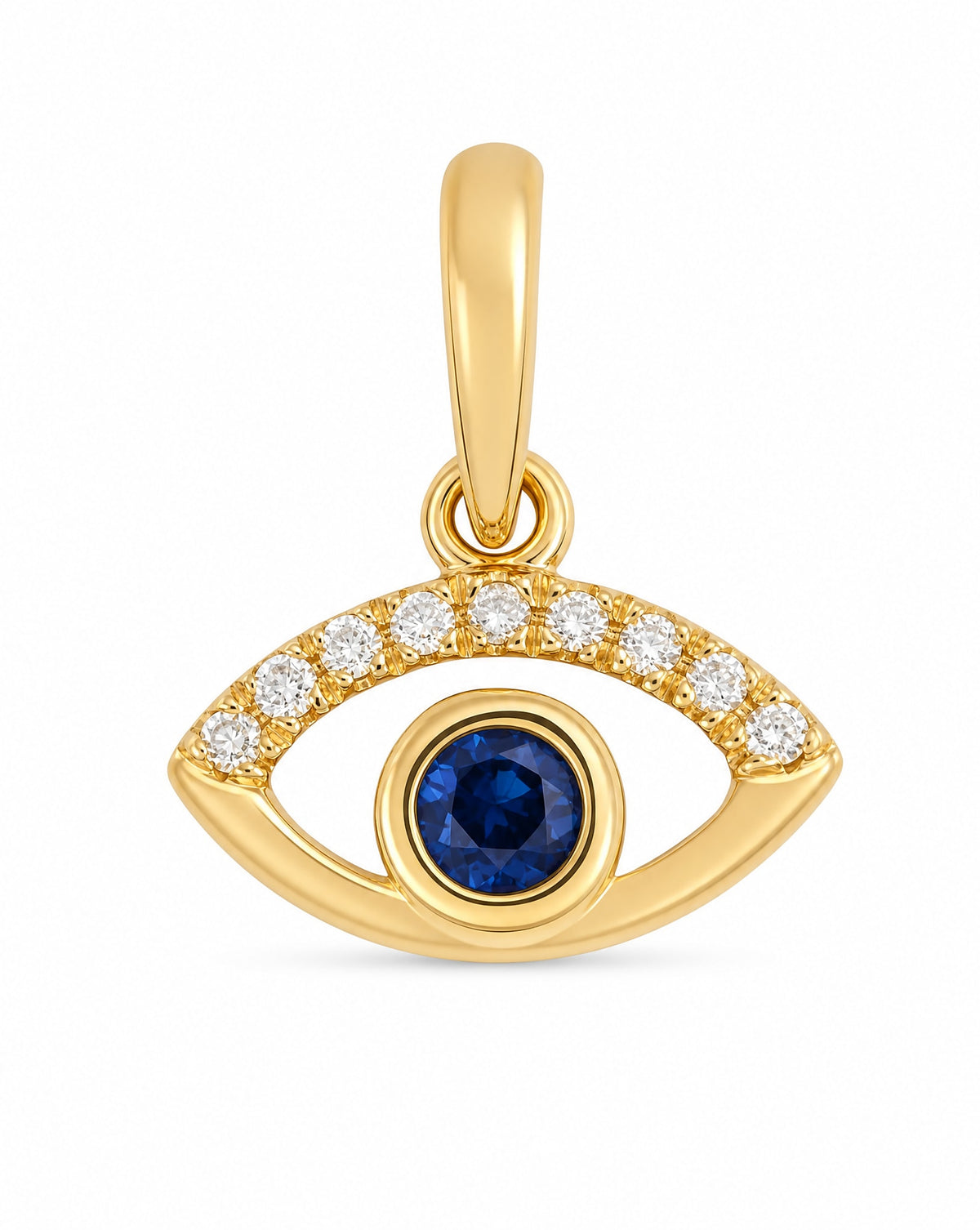 14K Yellow Gold Diamond Blue Sapphire Evil Eye Pendant