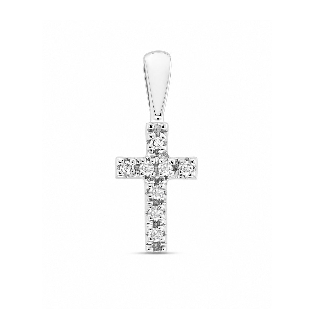 14K White Gold Diamond Small Cross Pendant