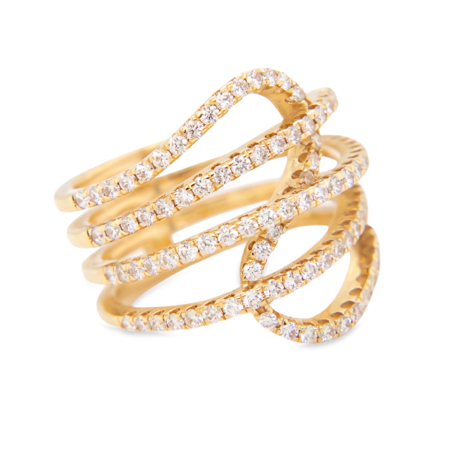 14K Yellow Gold Diamond Triple Line Free Form Ring