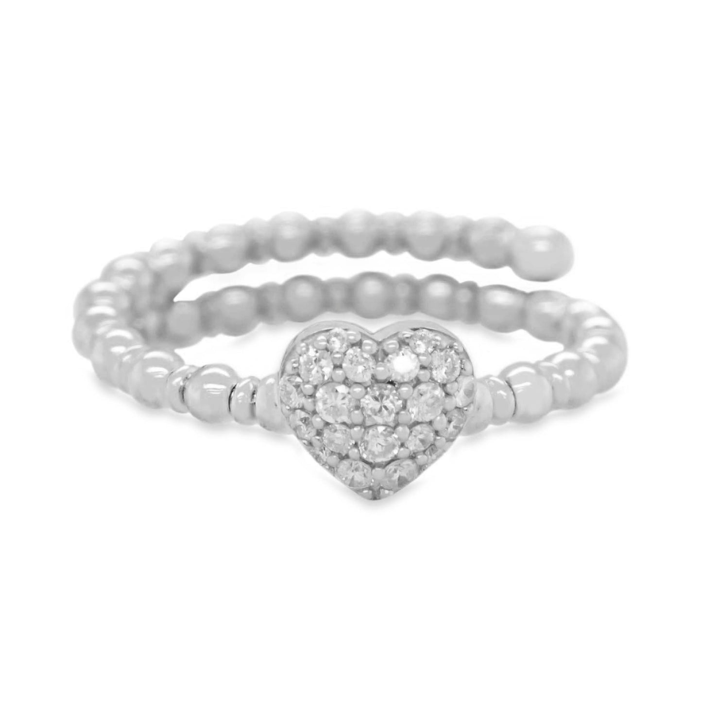 14k White Gold Beaded Band Heart Diamond Ring