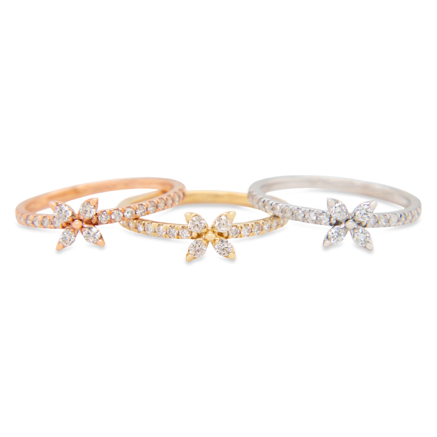 14K Tri Color Marquise Butterfly Stackable Ring