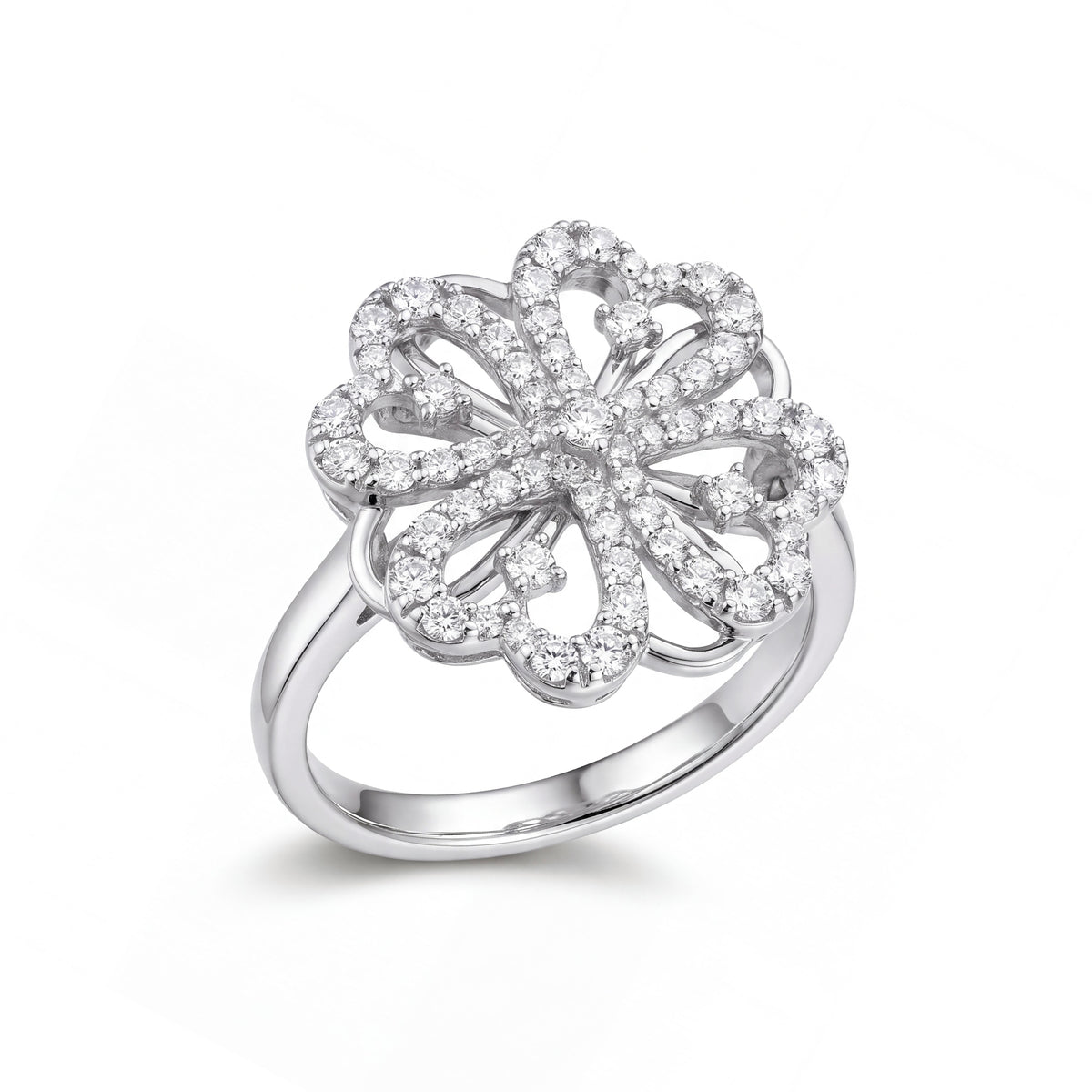 14K White Gold Diamond Clover Heart Ring
