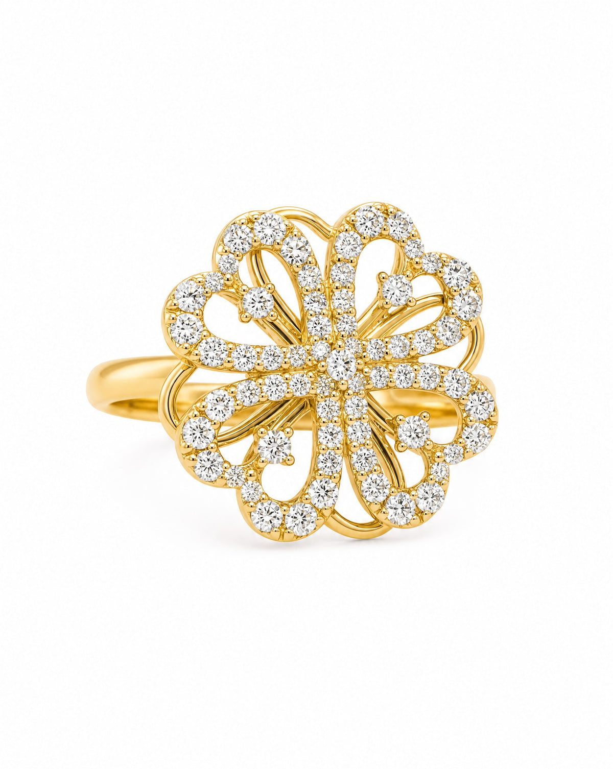 14K Yellow Gold Diamond Clover Heart Ring