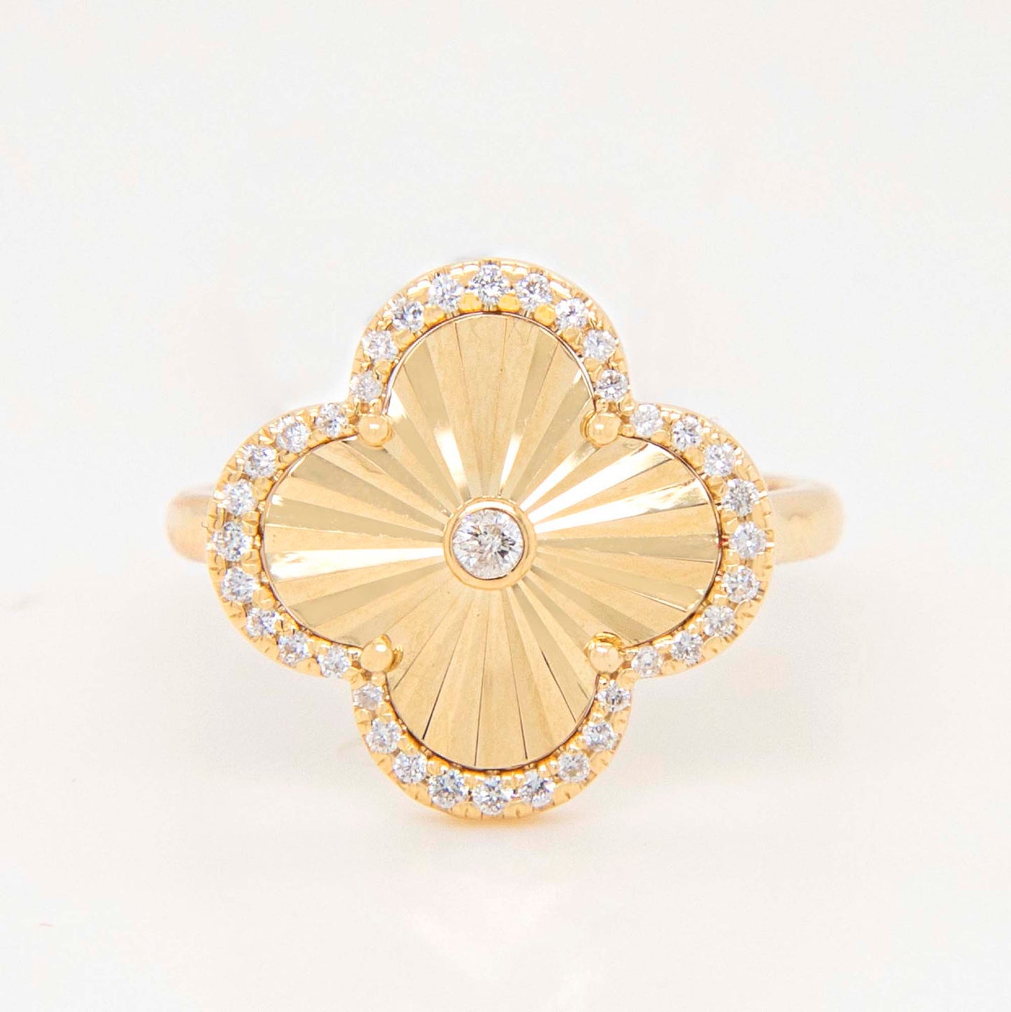 14K Yellow Gold Diamond Clover Ring