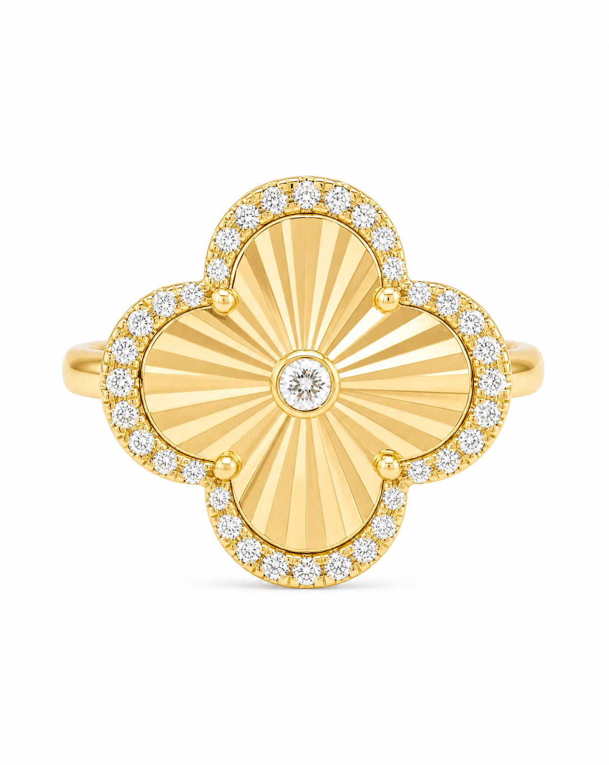 14K Yellow Gold Diamond Clover Ring