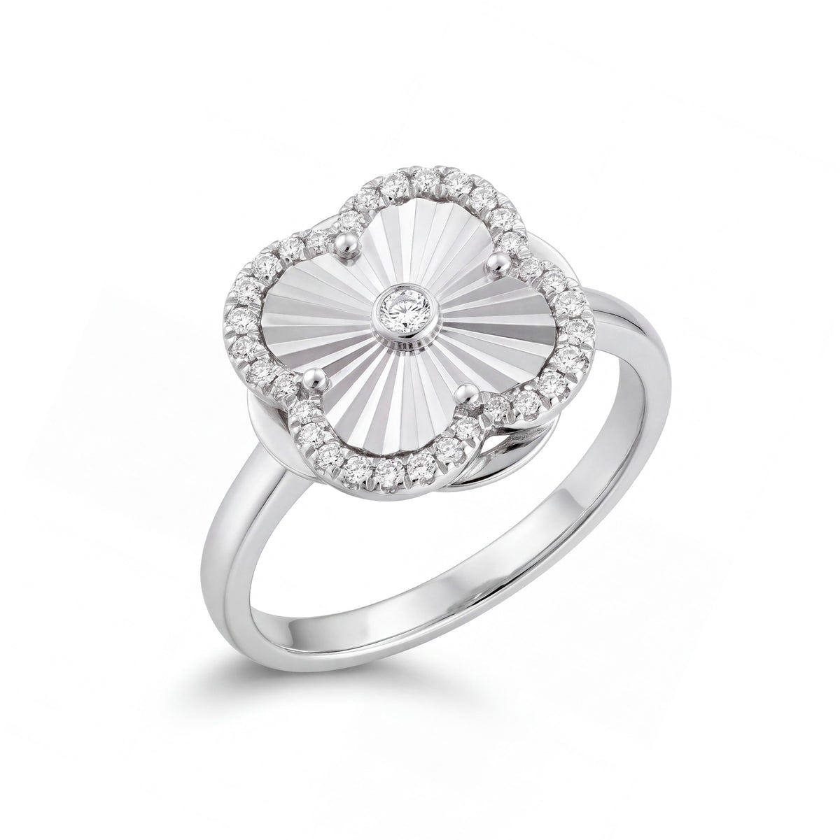 14K White Gold Diamond Clover Ring Style 1
