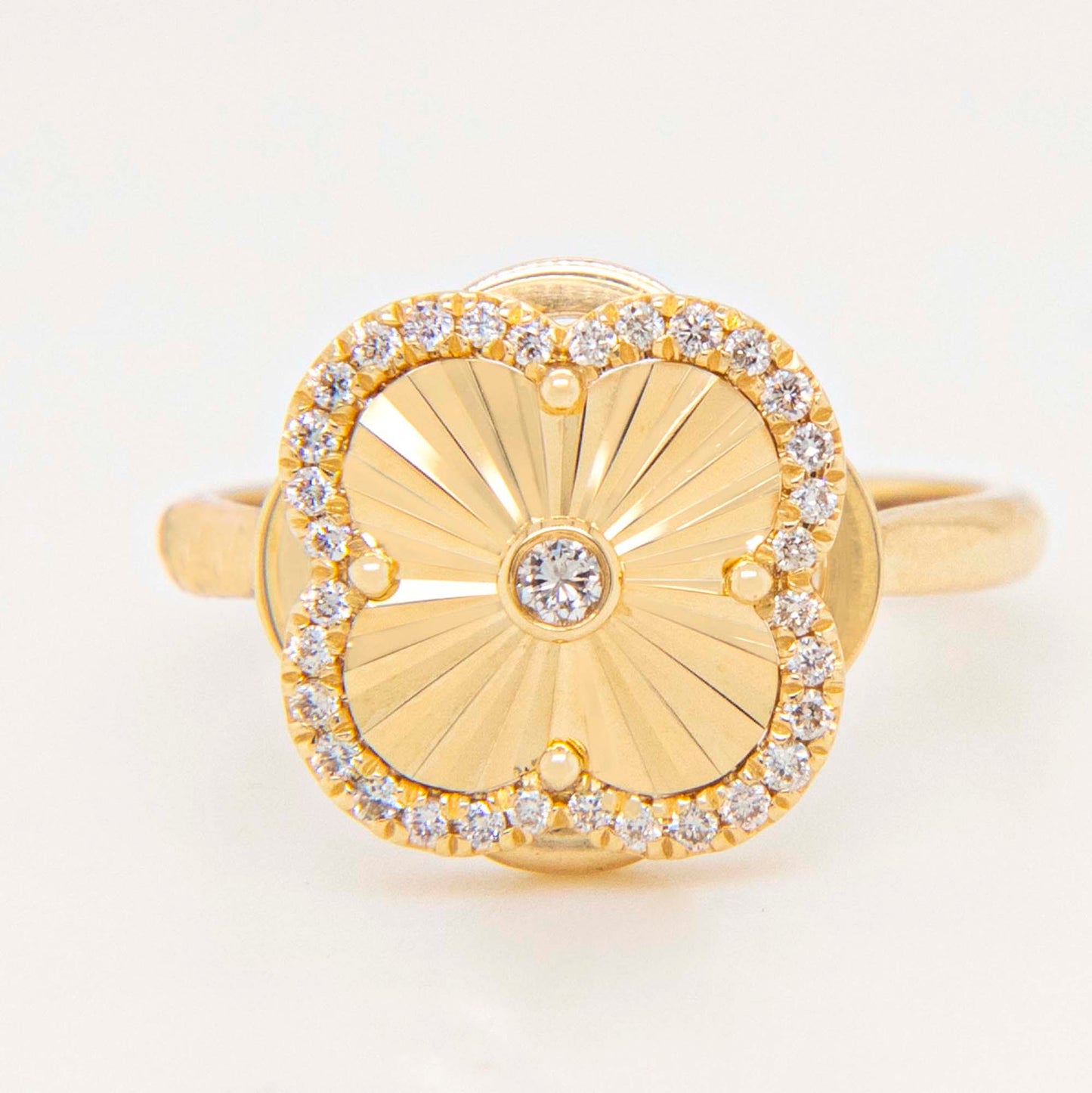 14K Yellow Gold Diamond Clover Ring Style 1