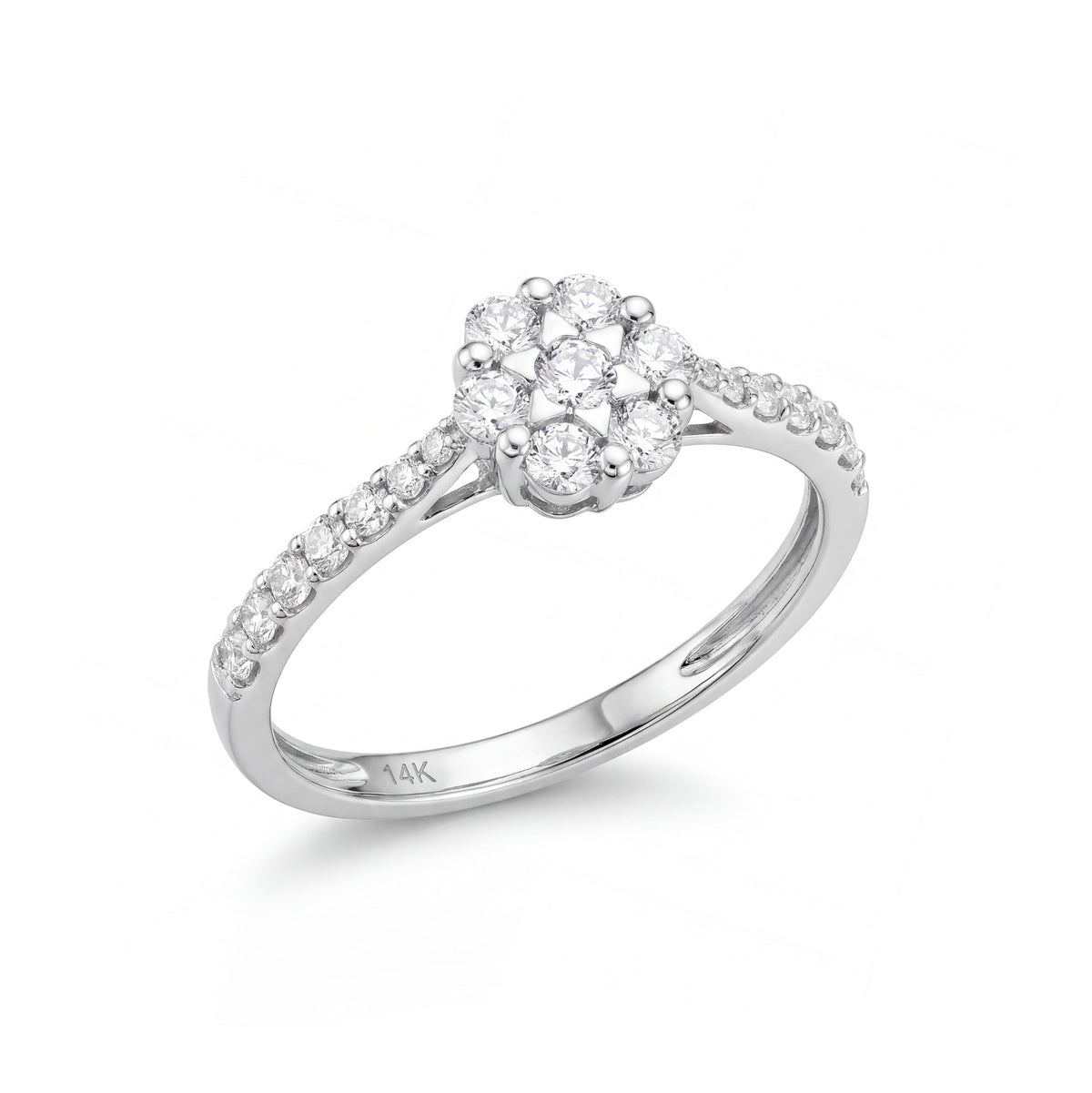 14K White Gold Diamond Flower Cluster Ring