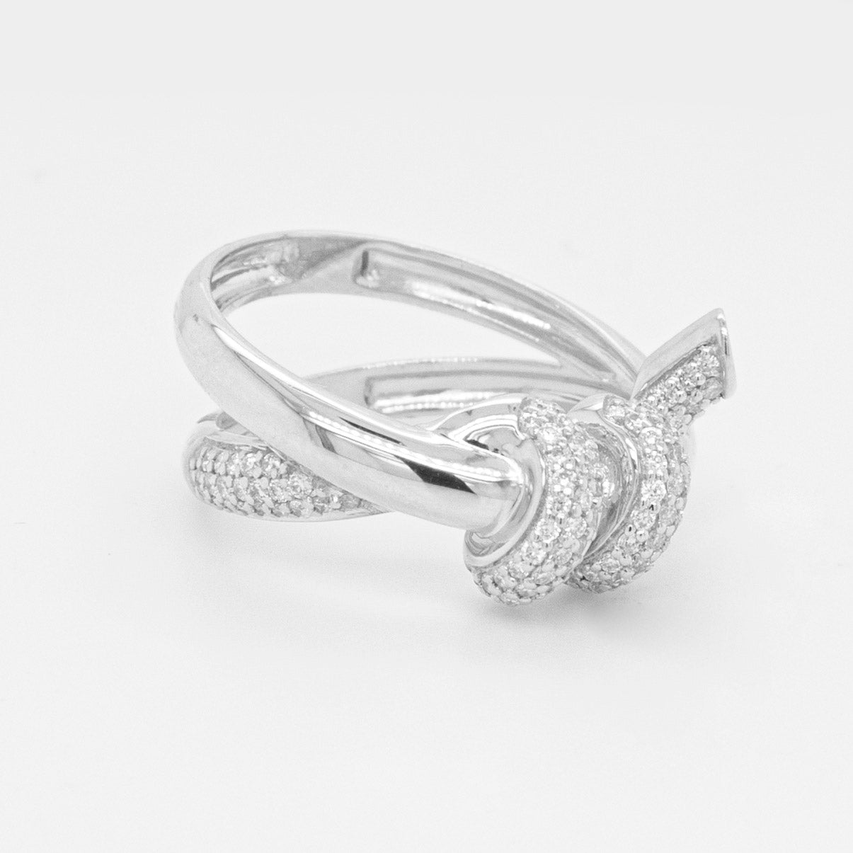 14K White Gold Diamond Twisted Knot Design Ring