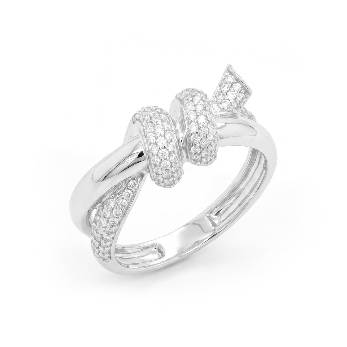 14K White Gold Diamond Twisted Knot Design Ring