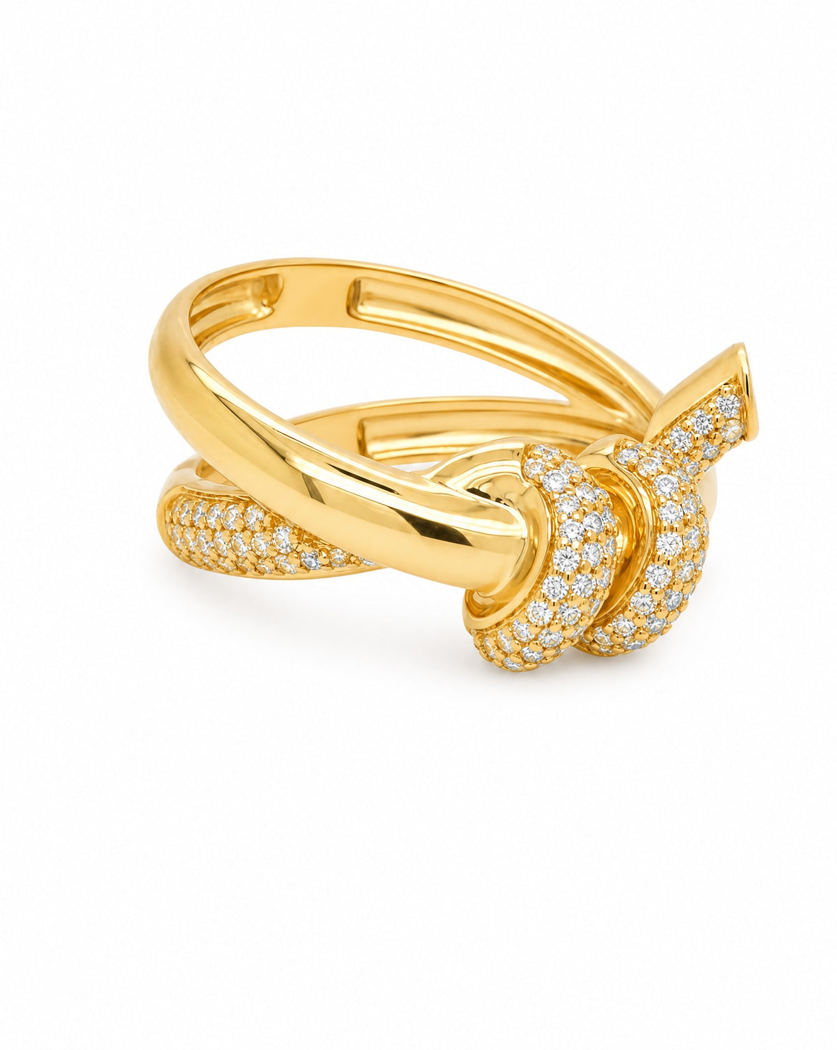 14K Yellow Gold Diamond Twisted Knot Design Ring