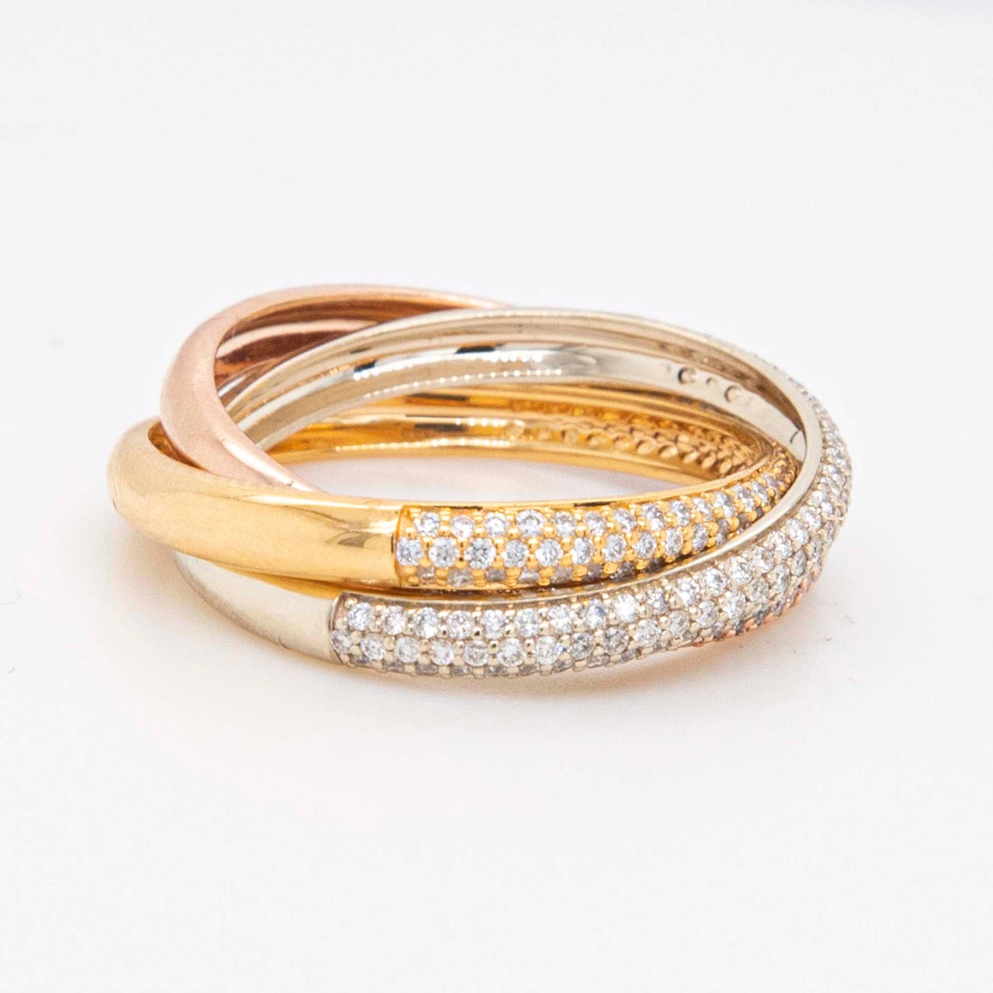 14K Tri Color Gold Diamond Wrapped Stackable Bands