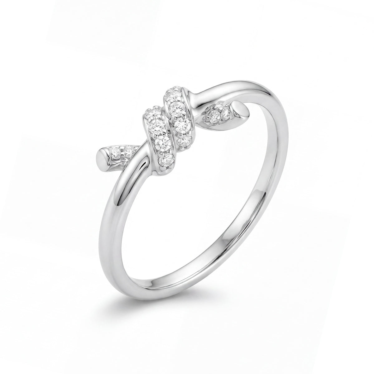 14K White Gold Diamond Knot Ring