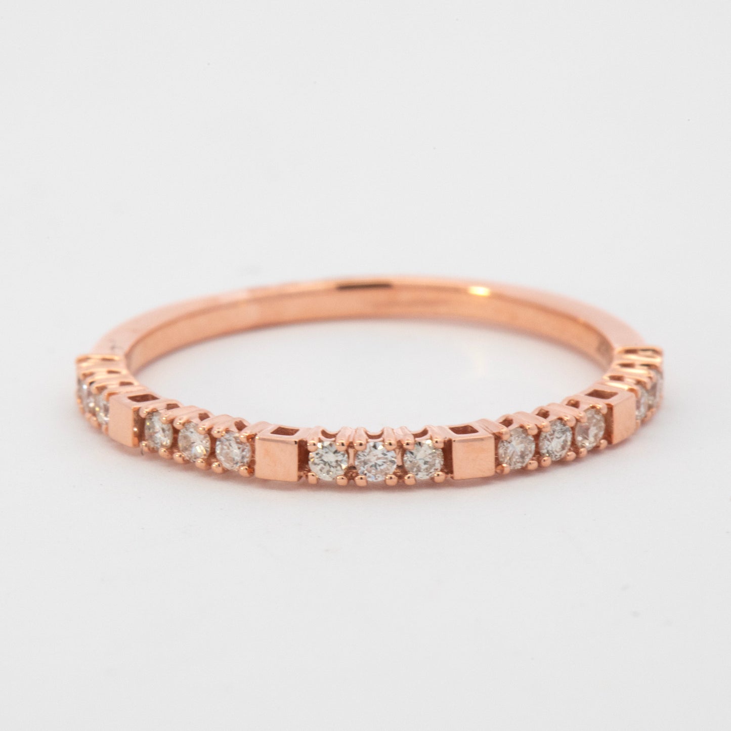 14k Rose Gold Plain Square & Triple Diamond Band Ring