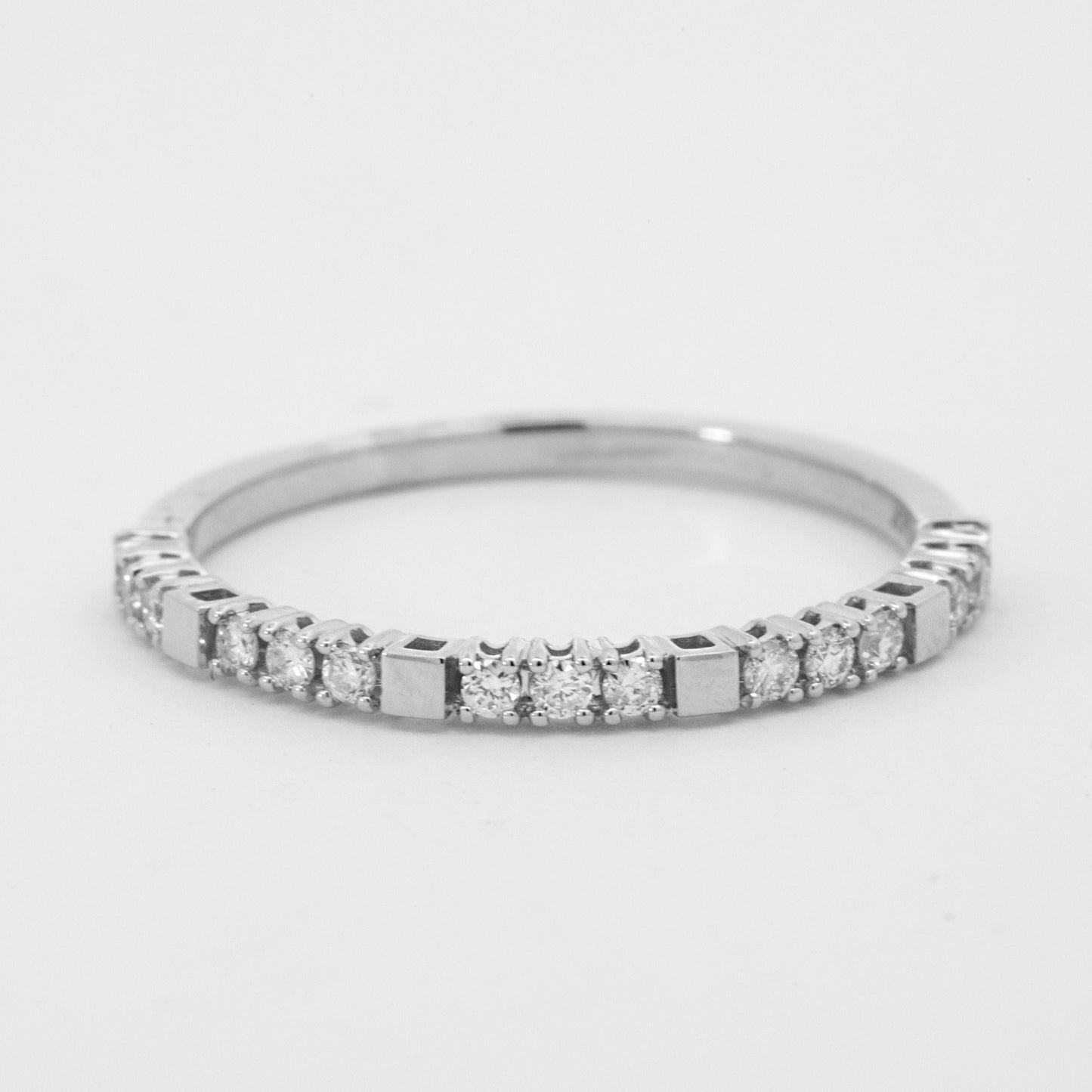 14k White Gold Plain Square & Triple Diamond Band Ring
