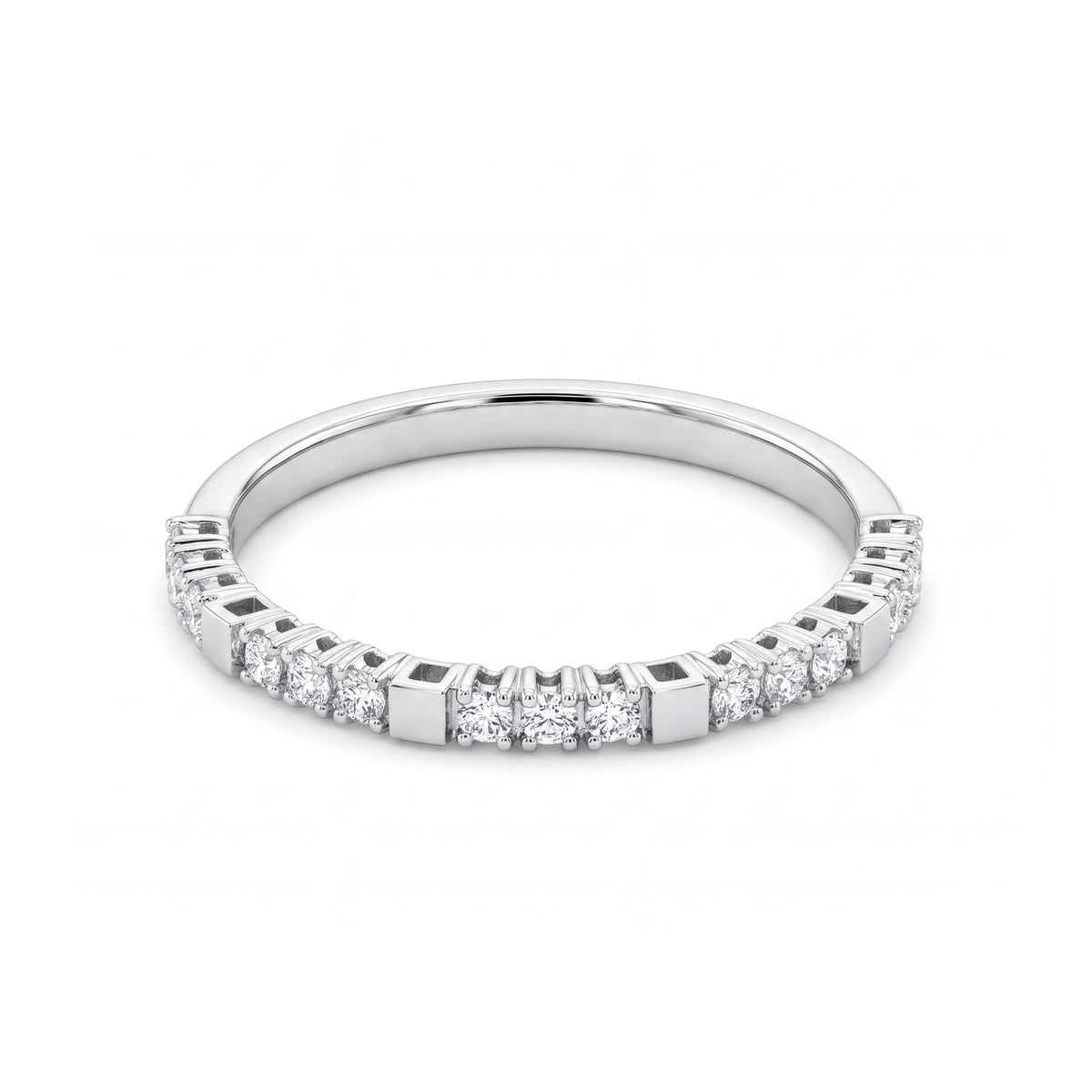 14k White Gold Plain Square & Triple Diamond Band Ring