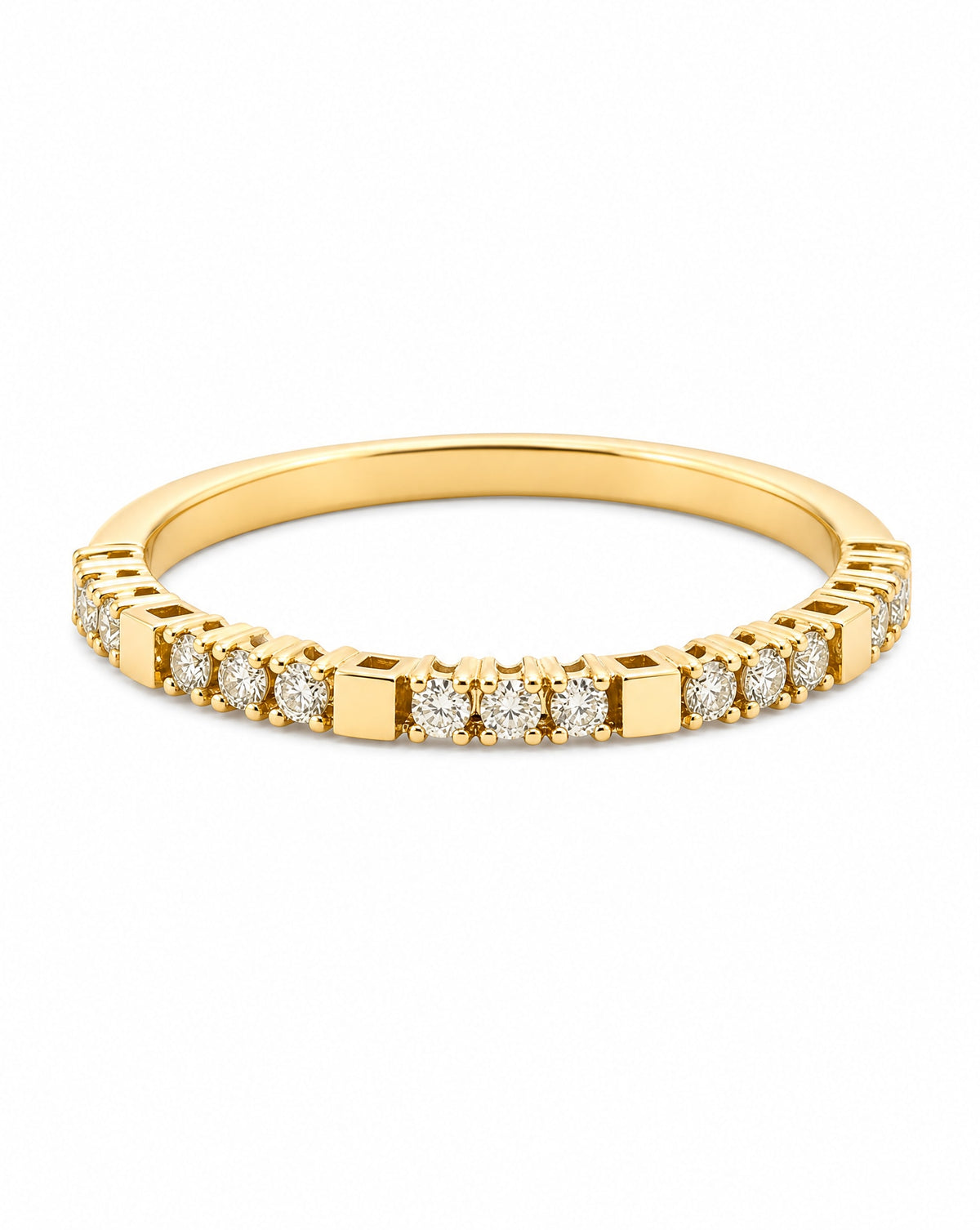 14k Yellow Gold Plain Square & Triple Diamond Band Ring