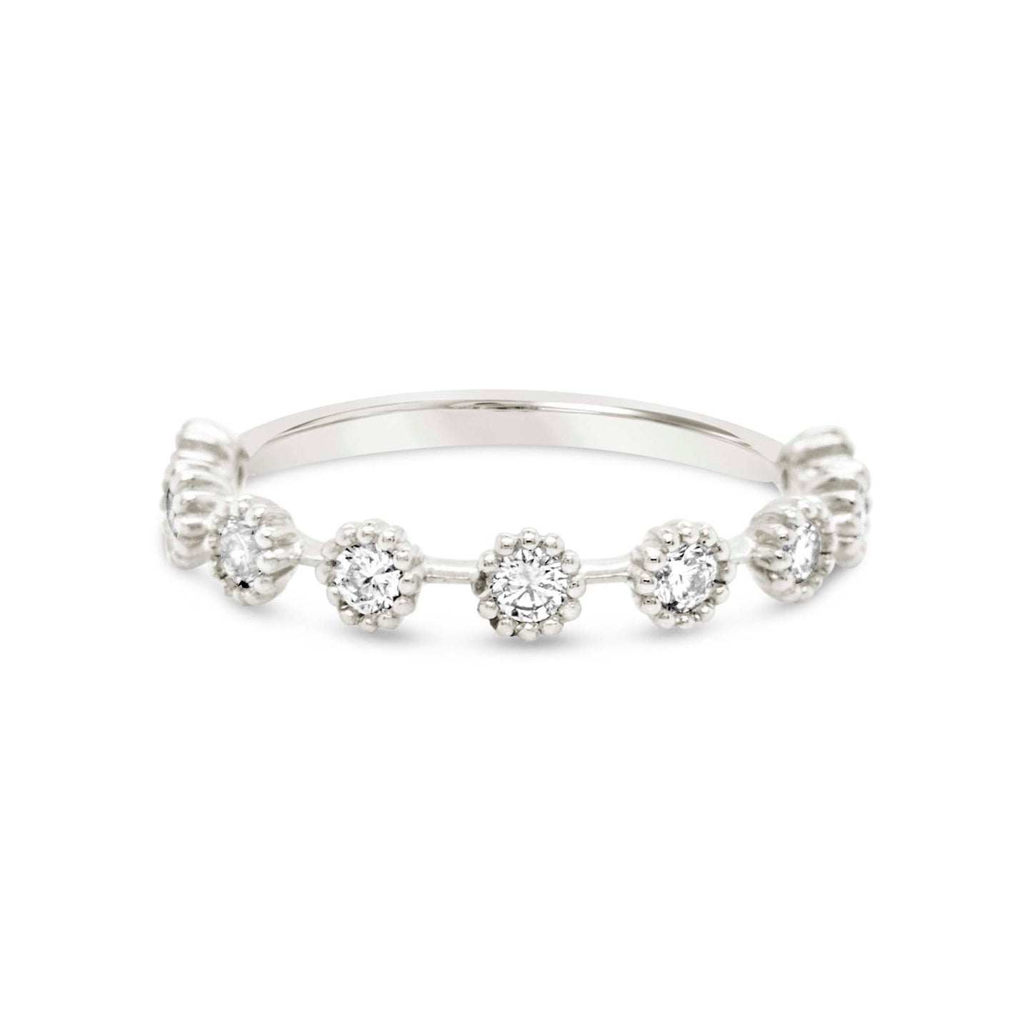 14K White Gold Diamond Station Ring