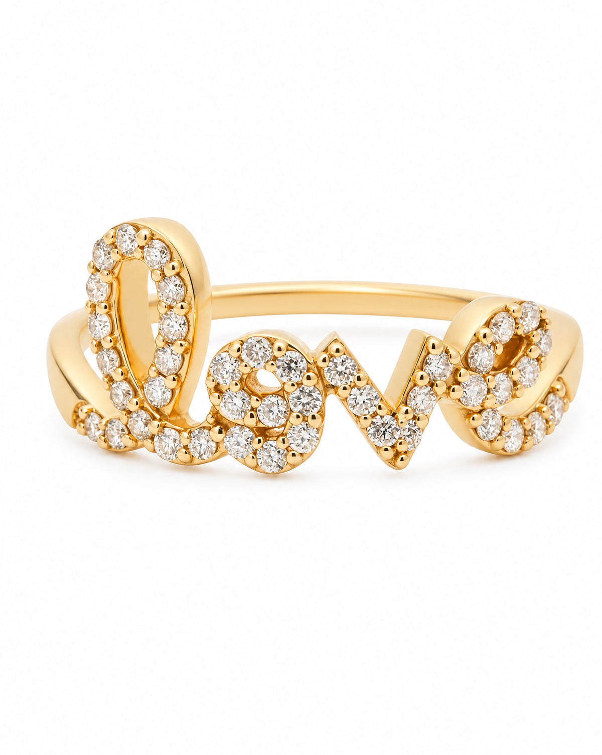 14K Yellow Gold Diamond Love Word Ring