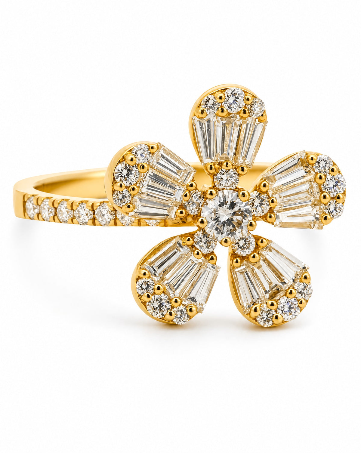 14K Yellow Gold Fancy Diamond Flower Ring