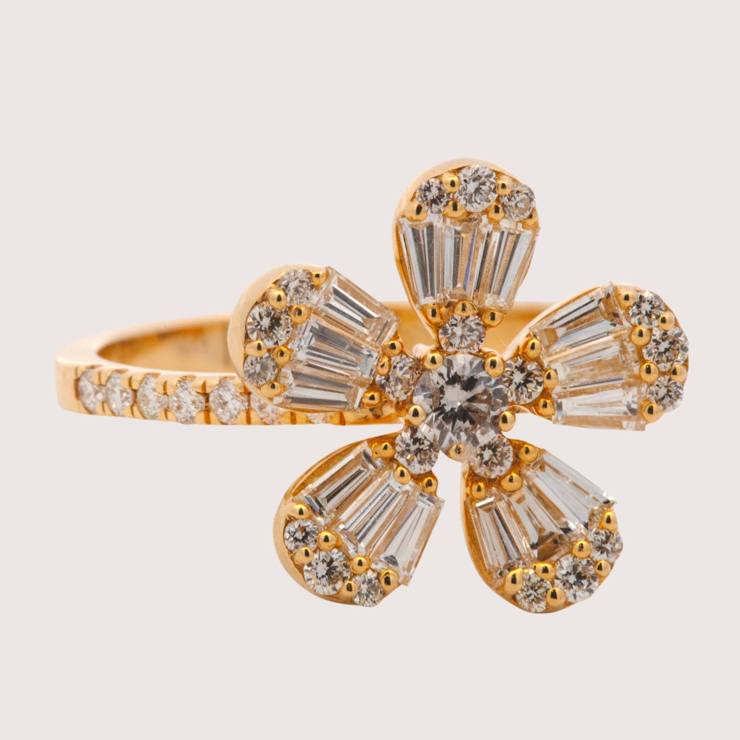 14K Yellow Gold Fancy Diamond Flower Ring