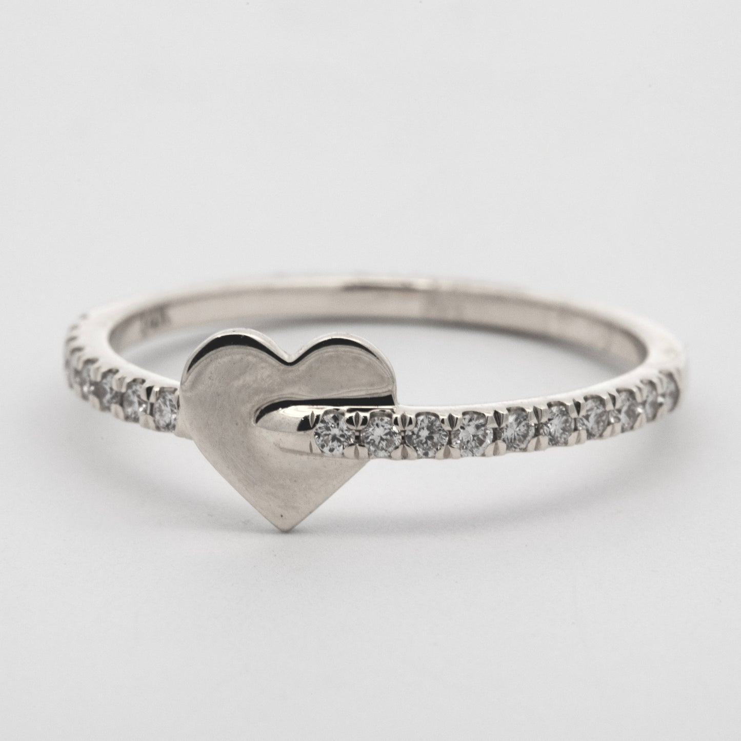 14k White Gold Diamond Row and Heart Ring