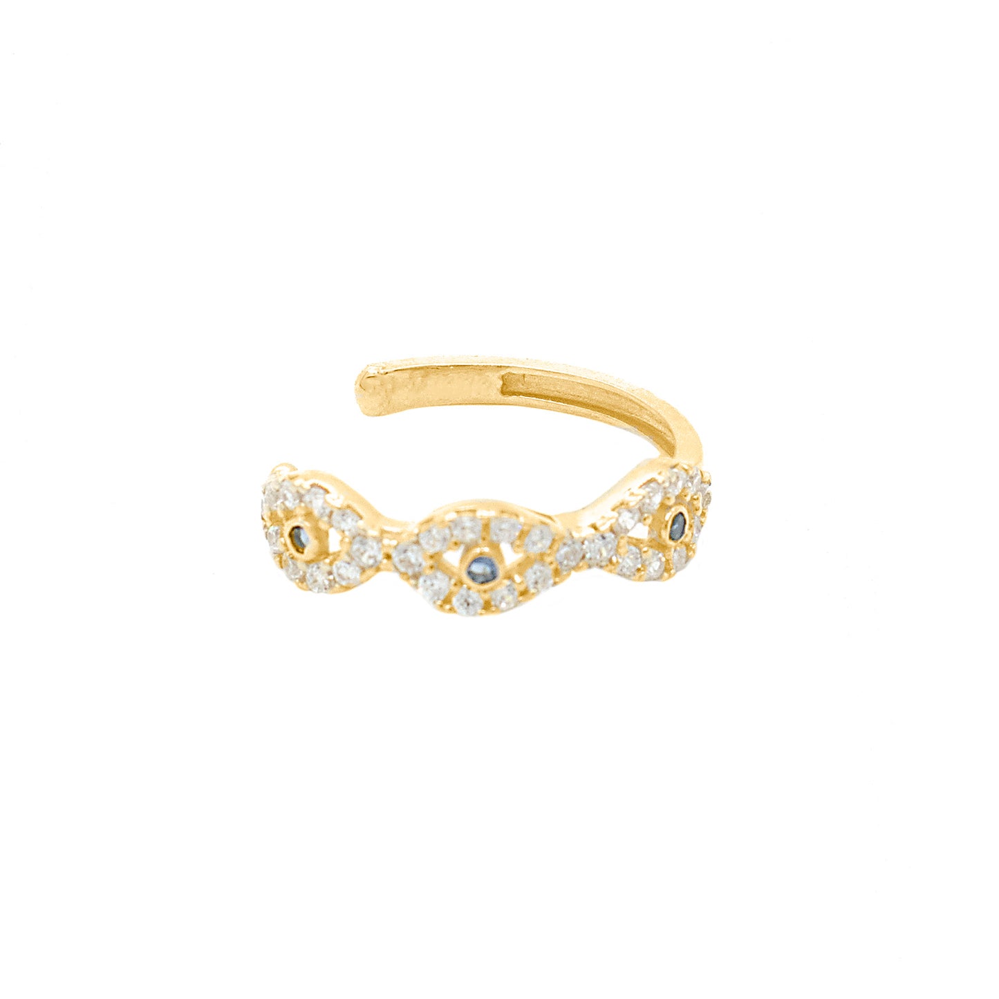 14K Yellow Gold Evil Eye CZ Ear Cuff