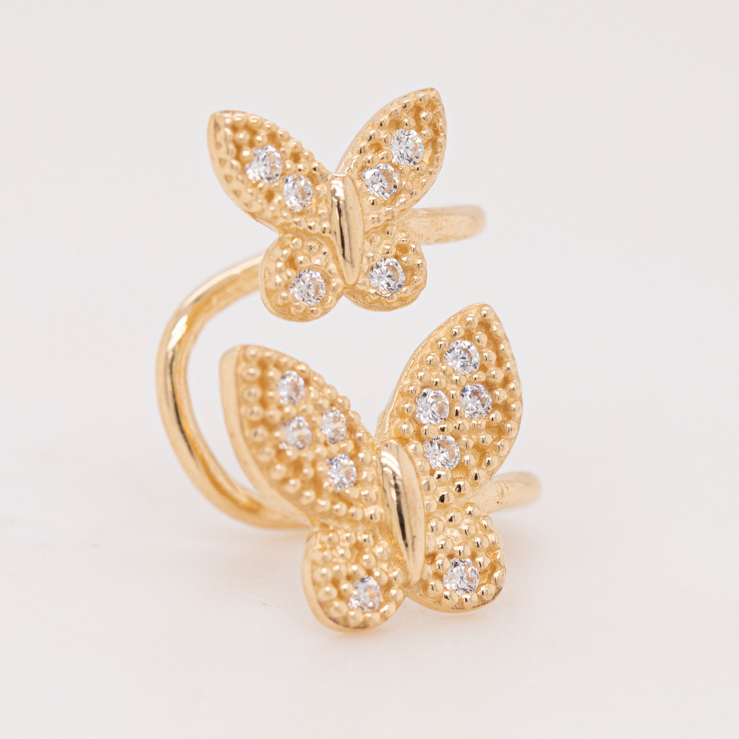 14K Yellow Gold CZ Double Butterfly Ear Cuff