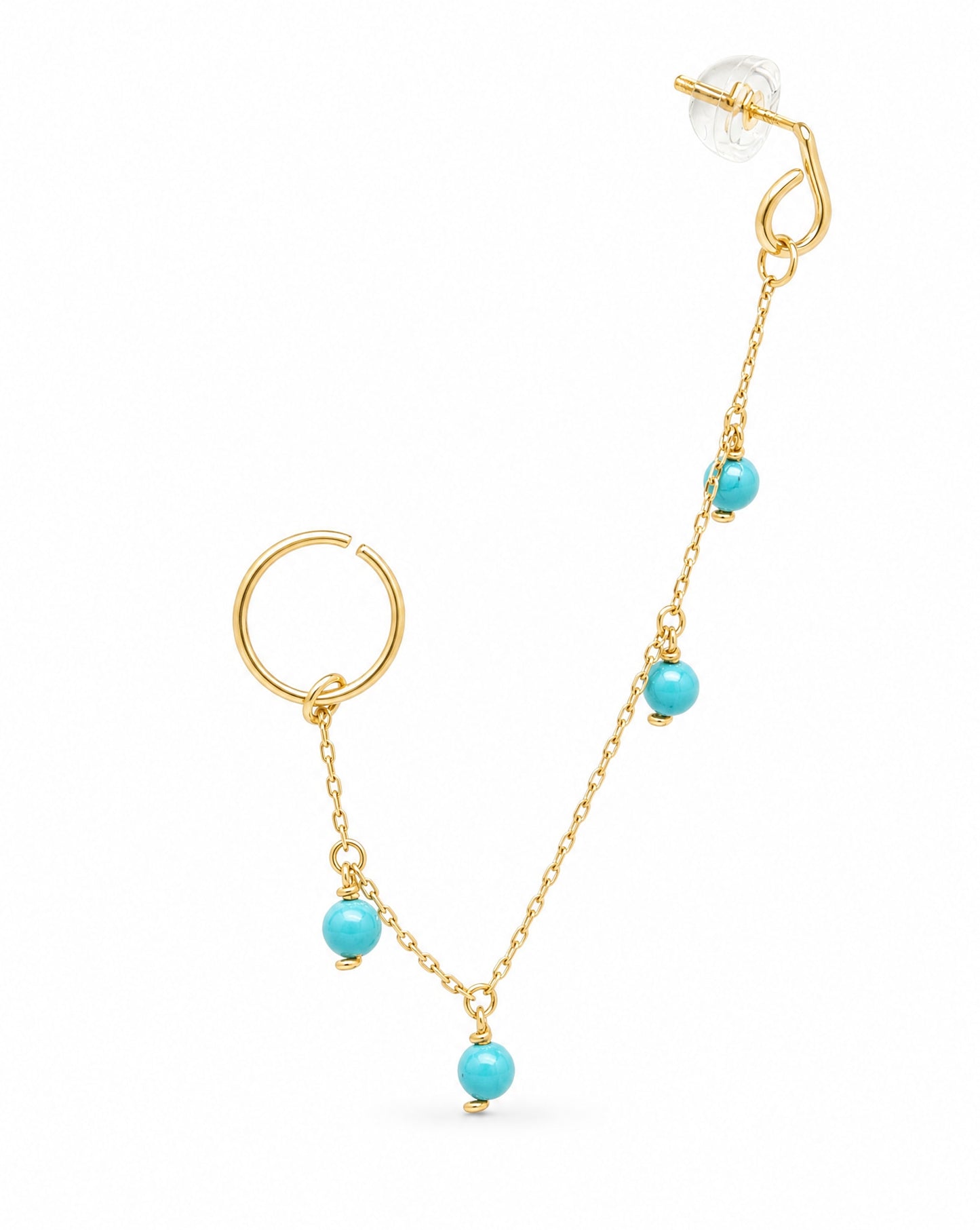 14K Yellow Gold Turquoise Station Chain Ear Cuff