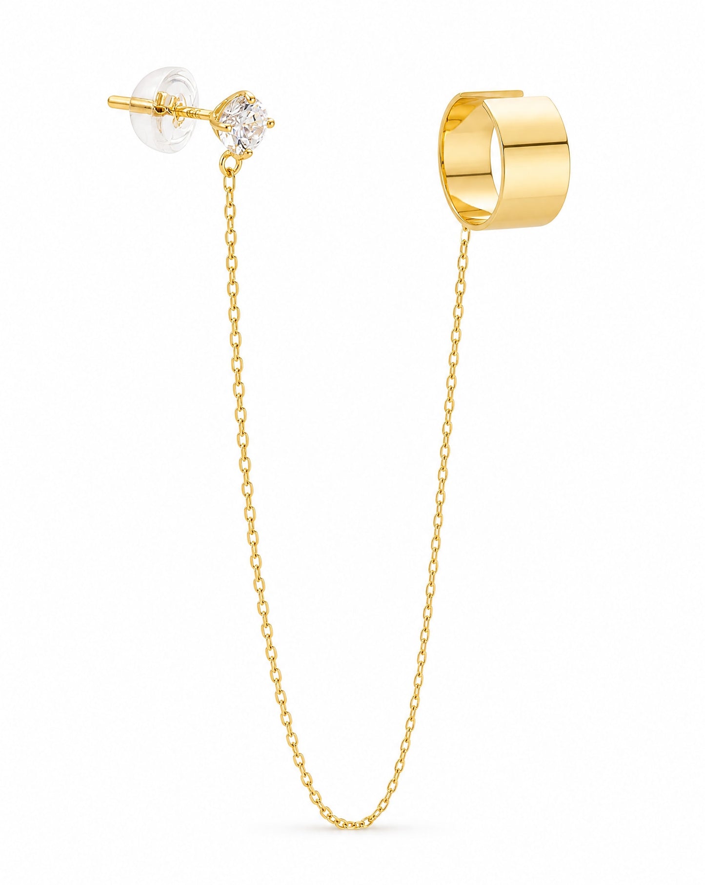 14K Yellow Gold Single Stone Chain Ear Cuff