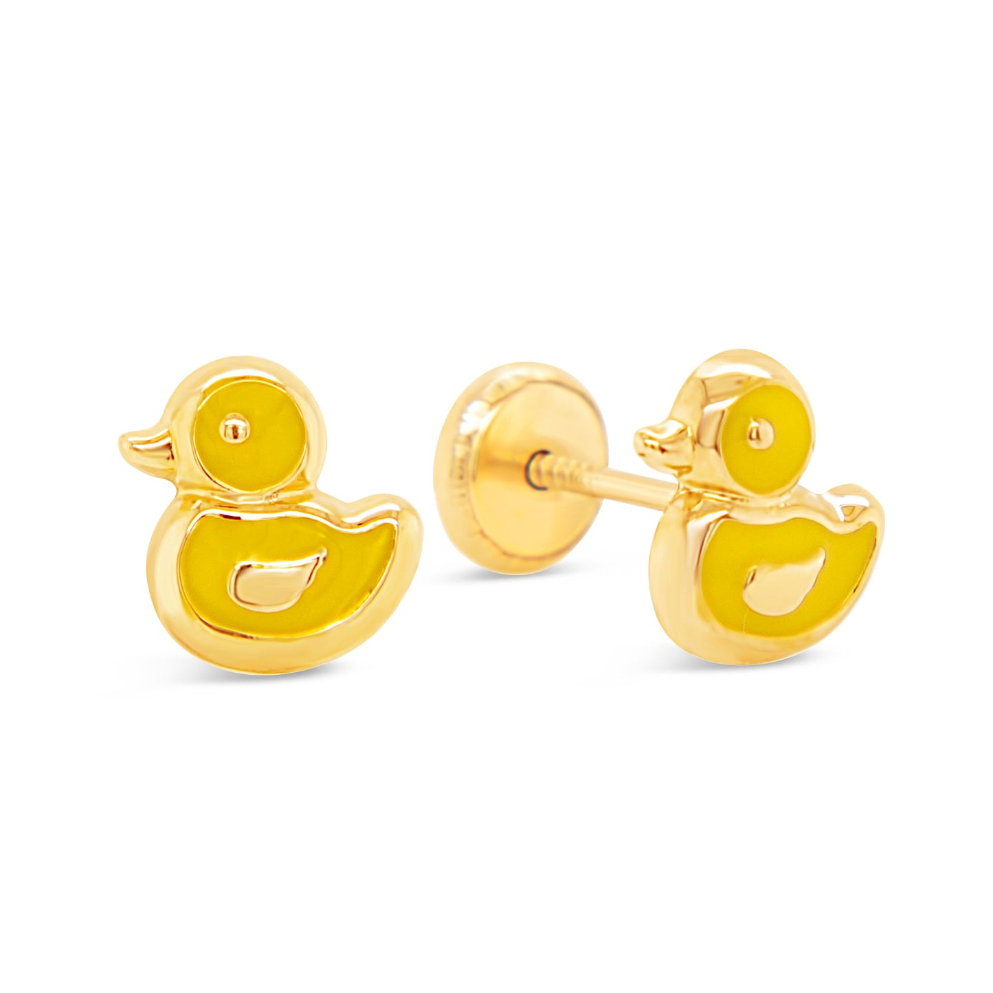 14K Yellow Gold Yellow Duck Enamel Screwback Earrings