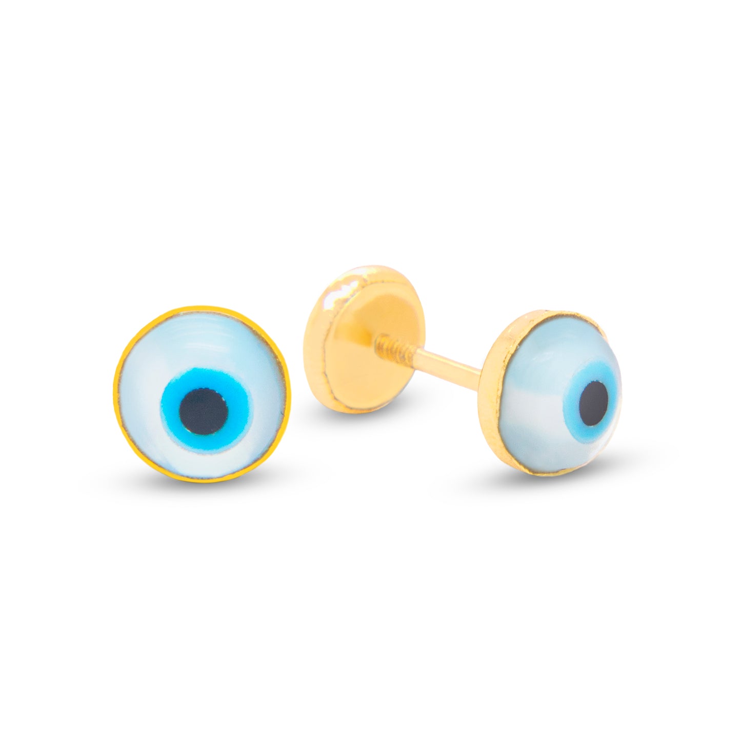 14K Yellow Gold Rounded Evil Eye Enamel Screwback Earrings